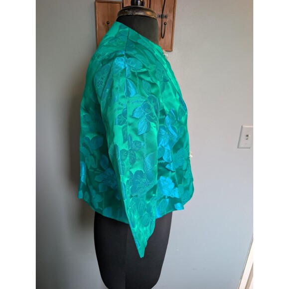 Vintage 60s Brocade Blue & Green Cropped Jacket, Formal Event Outfit - Picture 5 of 10